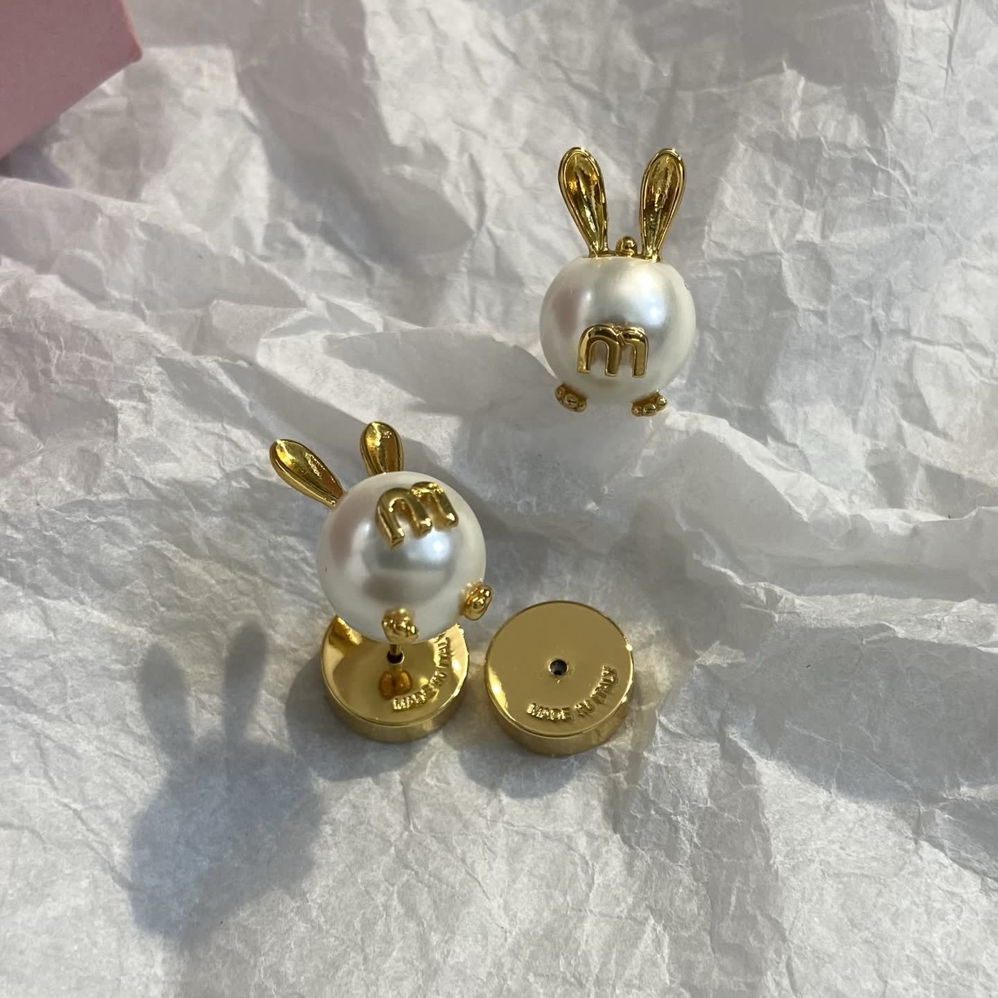 Miu Miu Gold Rabbit Pearl Stud Earrings